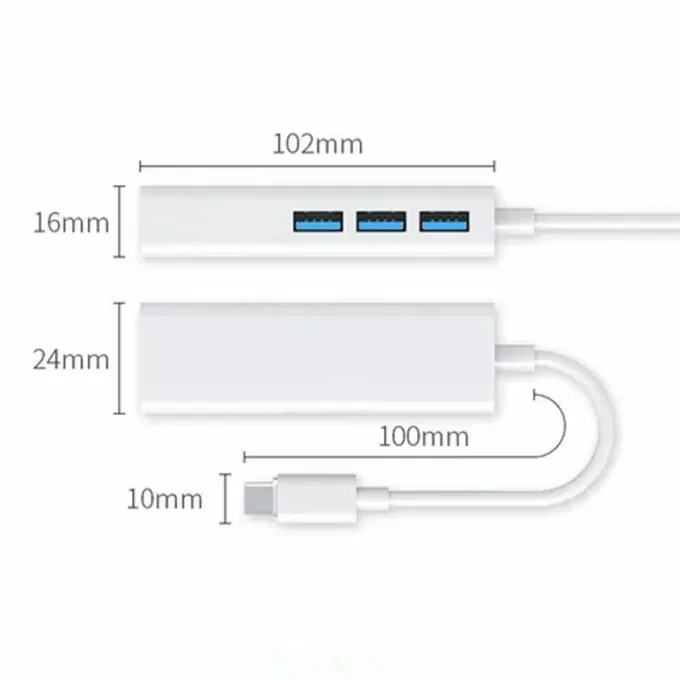 Adaptador RJ45 a USB tipo C con Hub USB 3.0 de 3 entradas - Imagen 2